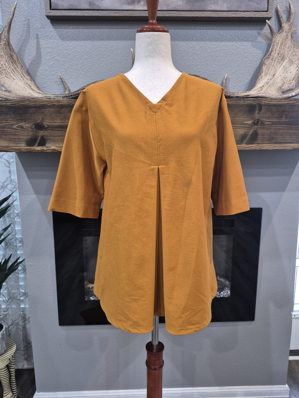 COS Wide V-Neck Tunic Top in Mustard Orange Size Small In Prestige Condition - Picture 2 of 7